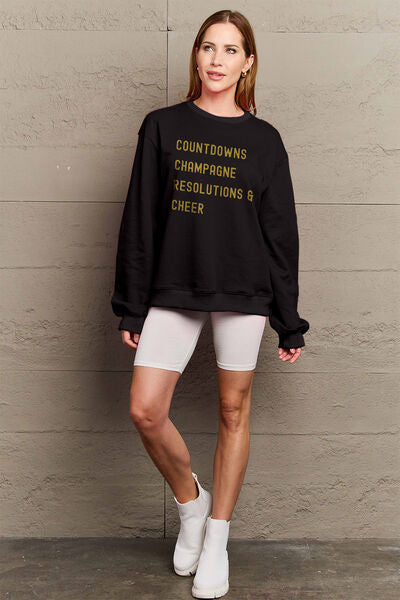 swvws Simply Love Full Size COUNTDOWNS CHAMPAGNE RESOLUTIONS & CHEER Round Neck Sweatshirt