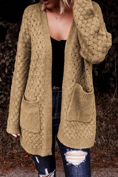 swvws Open Front Dropped Shoulder Cardigan with Pockets