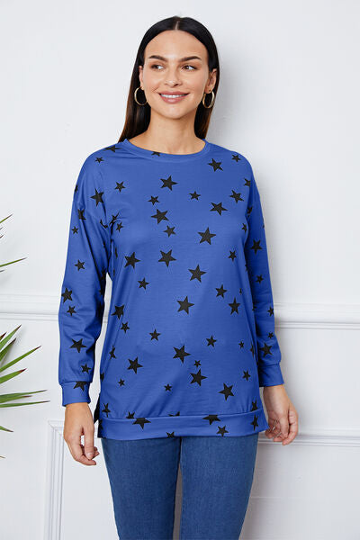 swvws Star Print Round Neck Dropped Shoulder Sweatshirt