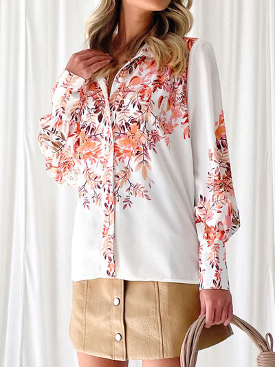 swvws Printed Collared Neck Lantern Sleeve Shirt