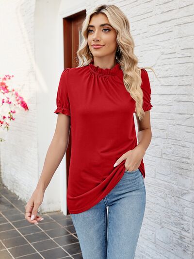 swvws Frill Mock Neck Flounce Sleeve Blouse