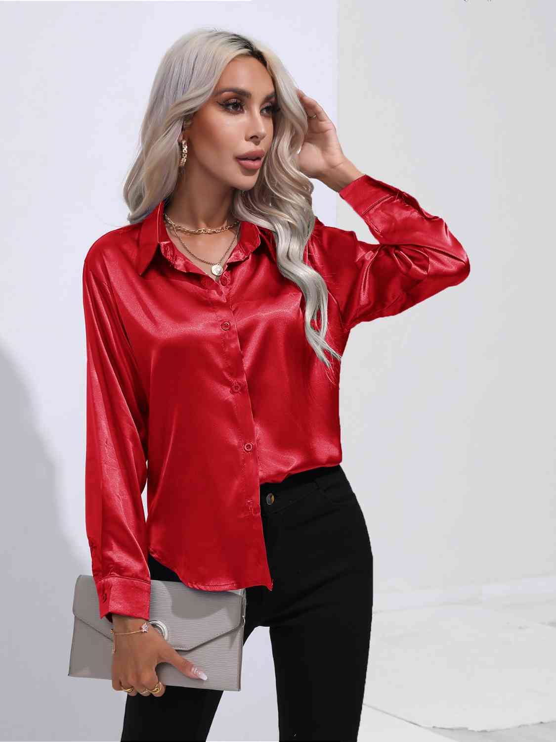 swvws Collared Neck Buttoned Long Sleeve Shirt