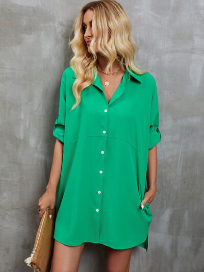 swvws Pocketed Button Up Dropped Shoulder Oversized Shirt