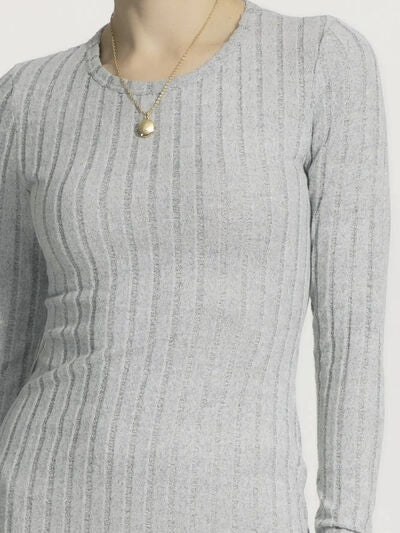 swvws Ribbed Round Neck Long Sleeve Slim Dress