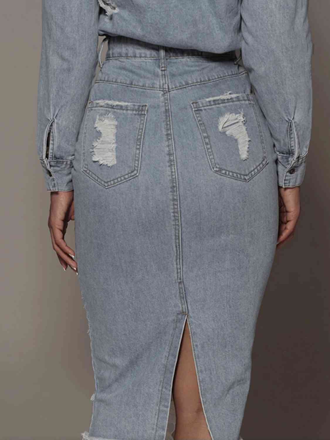 swvws Distressed Slit Denim Skirt