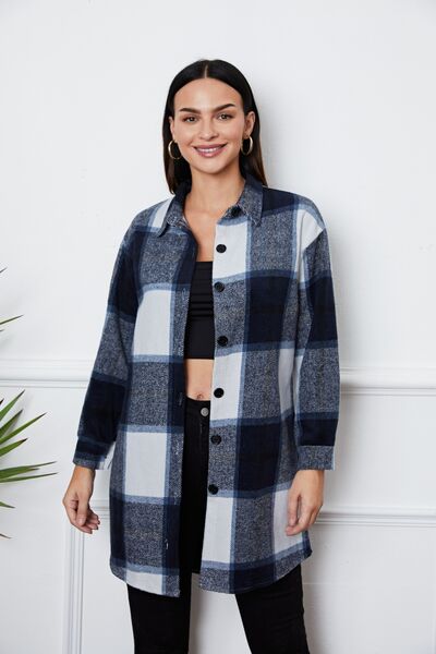 swvws Plaid Button Up Collared Neck Outerwear