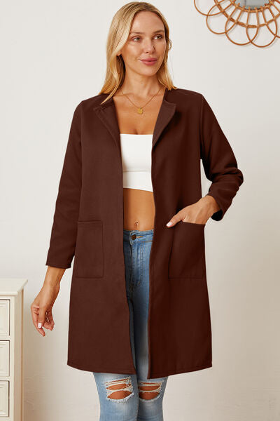 swvws Open Front Pocketed Long Sleeve Coat