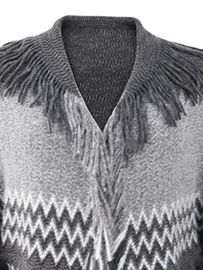 swvws Geometric Fringe Open Front Cardigan