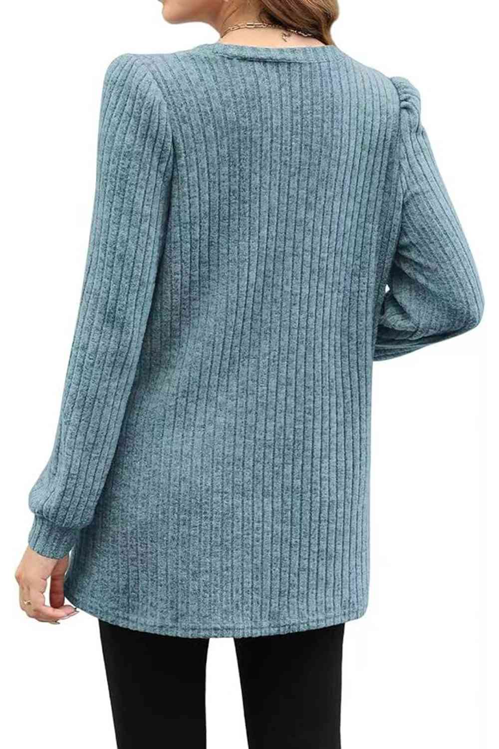 swvws Ribbed Round Neck Long Sleeve T-Shirt