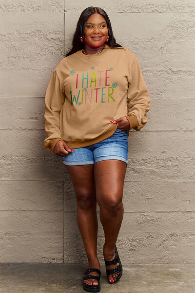 swvws Simply Love Full Size I HATE WINTER Dropped Shoulder Sweatshirt