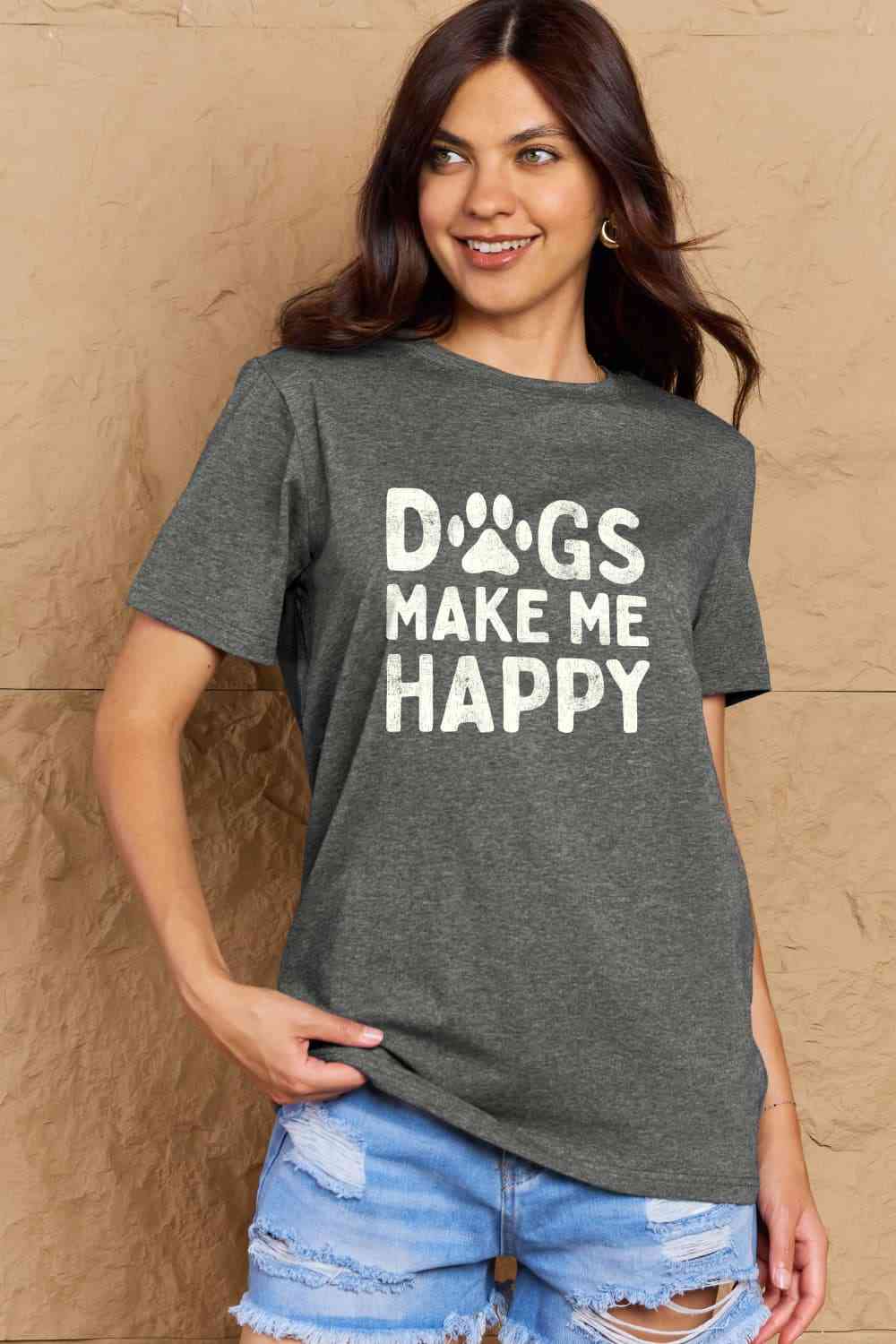 swvws Simply Love Full Size DOGS MAKE ME HAPPY Graphic Cotton T-Shirt