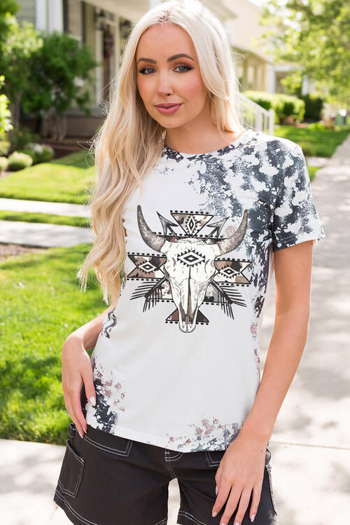 swvws Bull Graphic Round Neck Short Sleeve T-Shirt