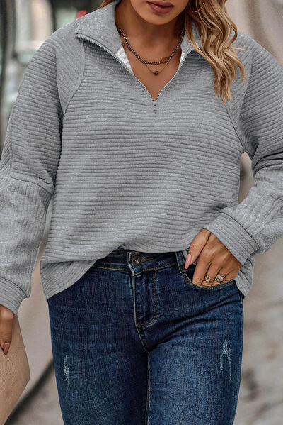 swvws Plus Size Quarter Zip Long Sleeve T-Shirt