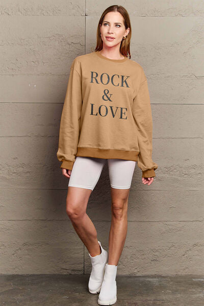 swvws Simply Love Full Size ROCK ��� LOVE Round Neck Sweatshirt