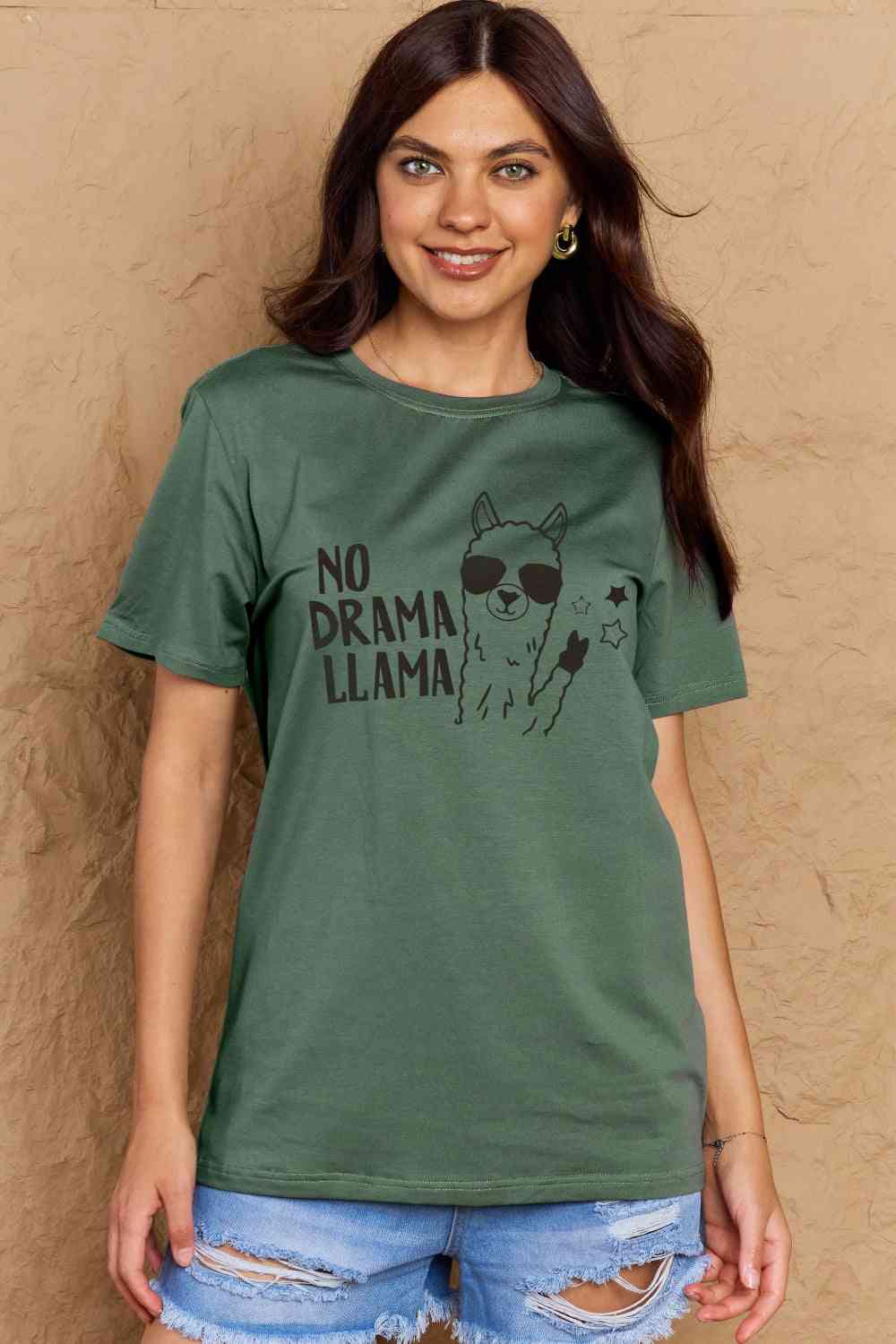 swvws Simply Love Full Size NO DRAMA LLAMA Graphic Cotton Tee