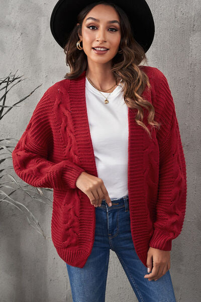 swvws Waffle-Knit Open Front Dropped Shoulder Sweater