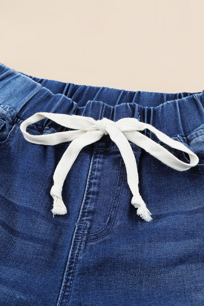 swvws Drawstring Distressed Raw Hem Jeans with Pockets