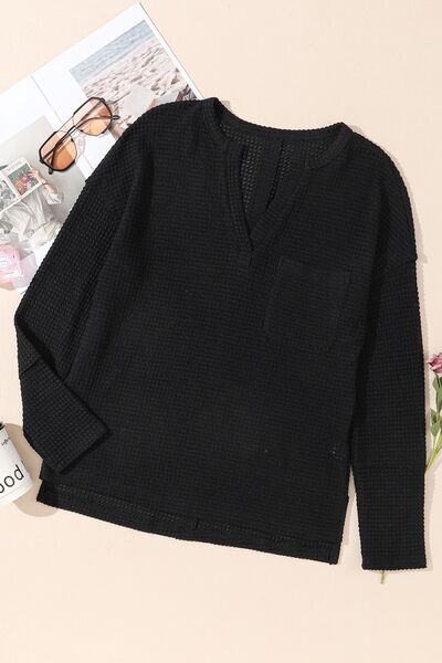 swvws Waffle-Knit Notched Dropped Shoulder Blouse