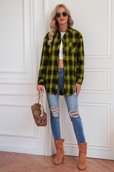 swvws Plaid Button Up Dropped Shoulder Outerwear