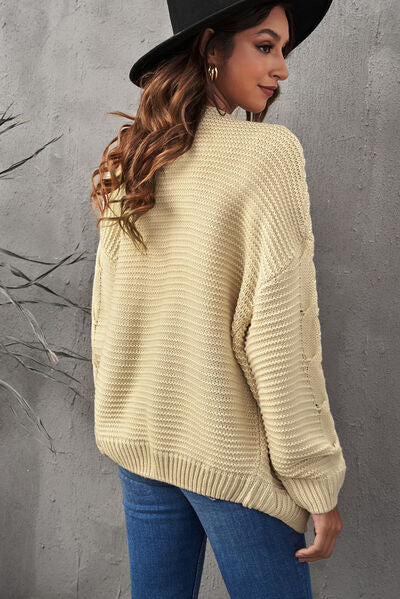 swvws Waffle-Knit Open Front Dropped Shoulder Sweater