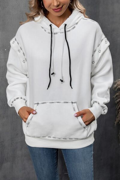 swvws Drawstring Kangaroo Pocket Dropped Shoulder Hoodie