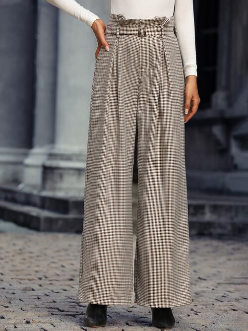 swvws Plaid Wide Leg Pants With Belt