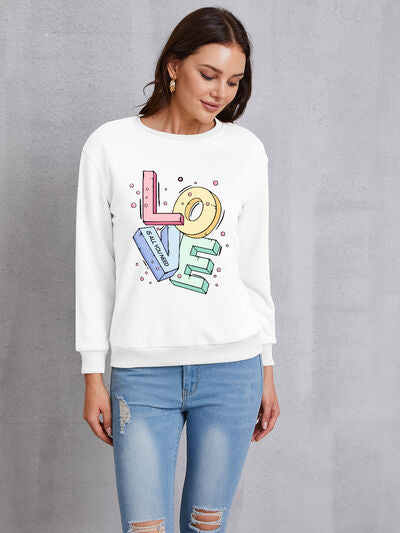 swvws LOVE Round Neck Long Sleeve Sweatshirt