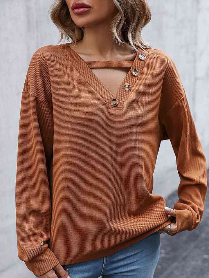 swvws Decorative Button Drop Shoulder Top