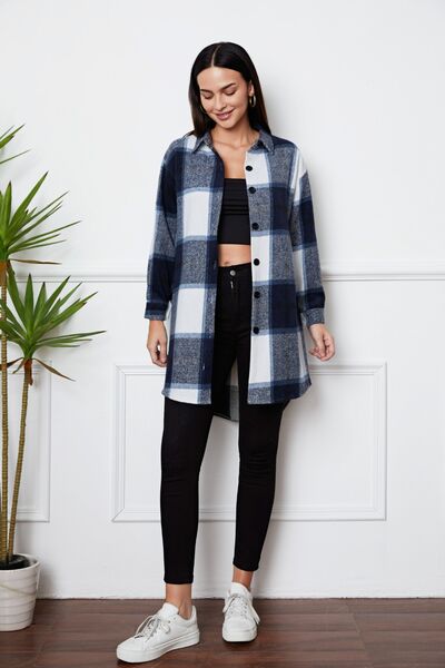 swvws Plaid Button Up Collared Neck Outerwear