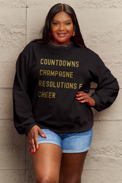 swvws Simply Love Full Size COUNTDOWNS CHAMPAGNE RESOLUTIONS & CHEER Round Neck Sweatshirt