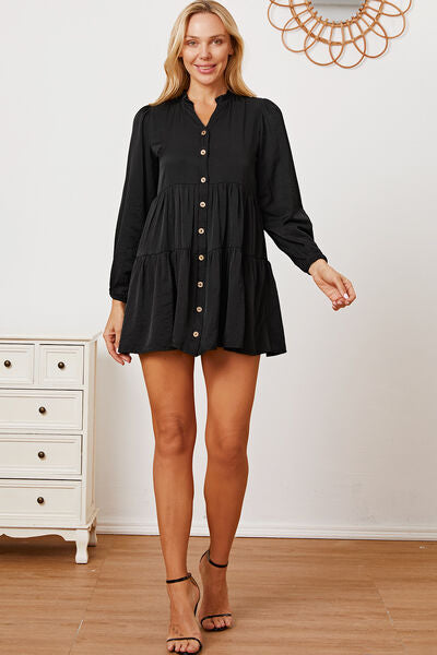 swvws Ruffled Button Up Long Sleeve Tiered Shirt