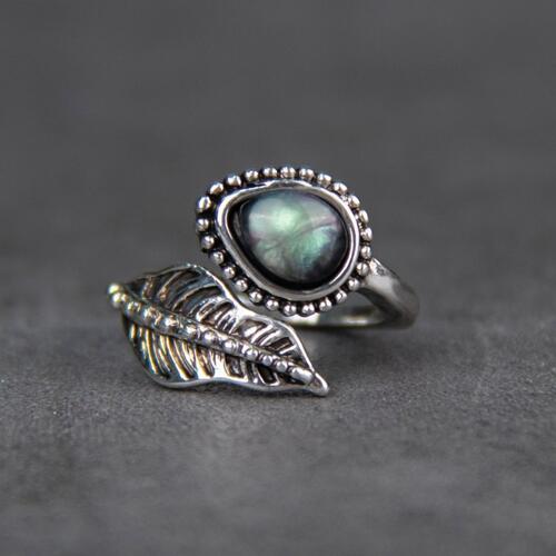 swvws Alloy Moonstone Leaf Bypass Ring