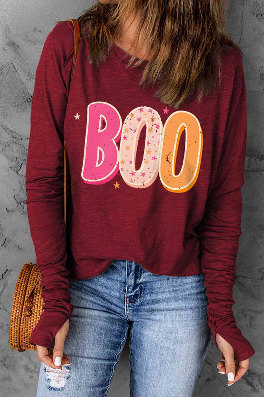 swvws BOO Graphic Thumbhole Sleeve T-Shirt