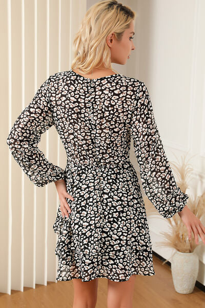 swvws Printed Surplice Balloon Sleeve Mini Dress