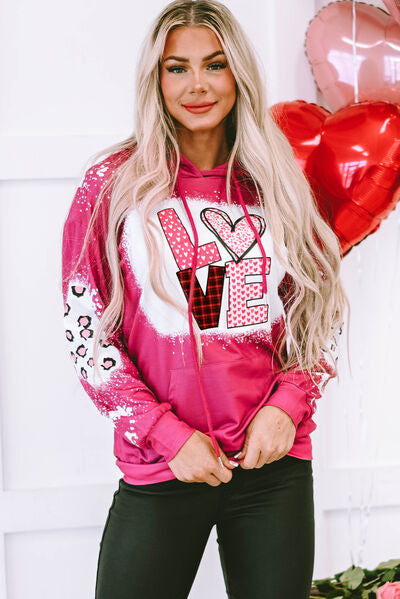 swvws LOVE Heart Drawstring Dropped Shoulder Hoodie