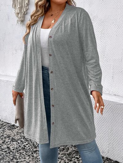 swvws Plus Size Button Up Long Sleeve Cardigan