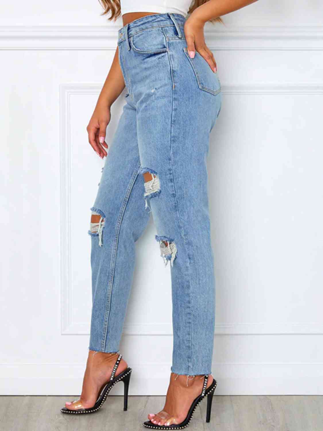 swvws Distressed High Waist Straight Jeans