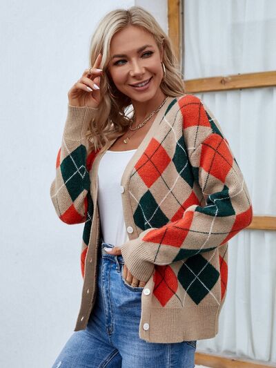 swvws Plaid Contrast Button Up Cardigan