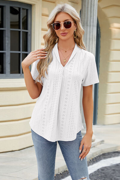 swvws Eyelet Short Sleeve Blouse