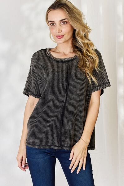 swvws Zenana Oversized Baby Waffle Short Sleeve Top