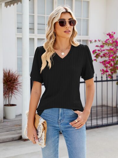 swvws V-Neck Short Sleeve Blouse