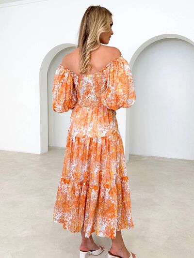 swvws Printed Smocked Off-Shoulder Tiered Dress