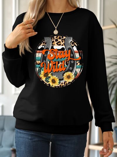 swvws STAY WILD Round Neck Dropped Shoulder Sweatshirt