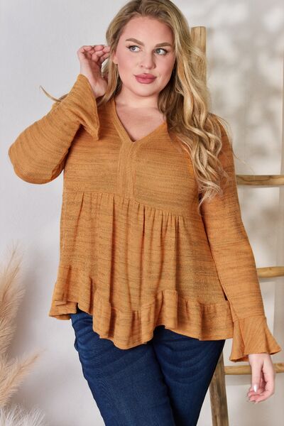 swvws Hailey & Co Full Size V-Neck Flounce Sleeve Blouse