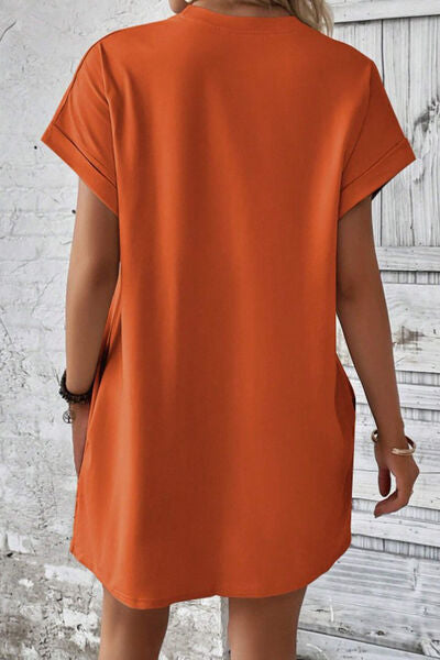 swvws Pocketed Round Neck Short Sleeve Dress