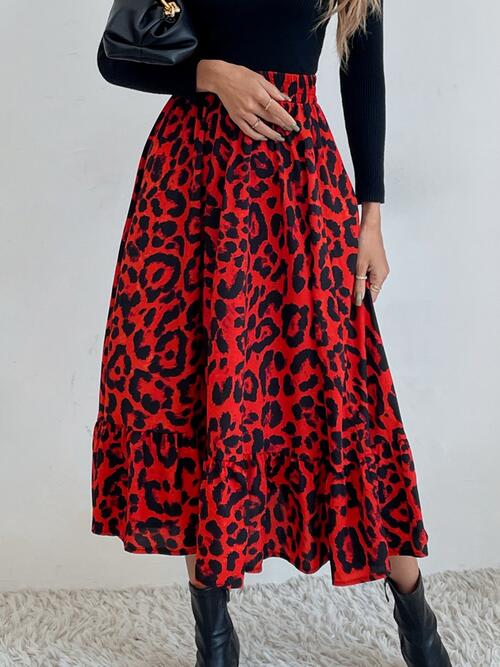 swvws Printed Ruffle Hem Midi Skirt