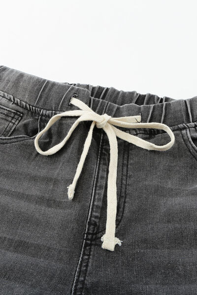 swvws Drawstring Distressed Raw Hem Jeans with Pockets