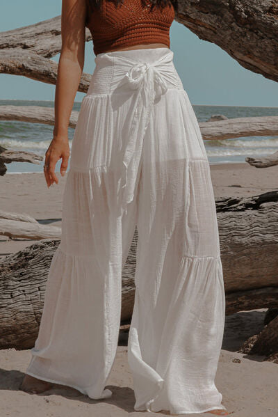 swvws Smocked Tied Wide Leg Pants