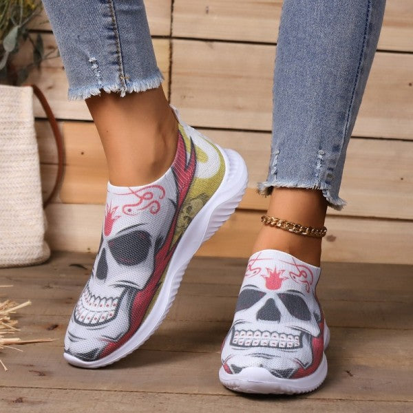 swvws - Halloween White Casual Patchwork Printing Round Comfortable Shoes