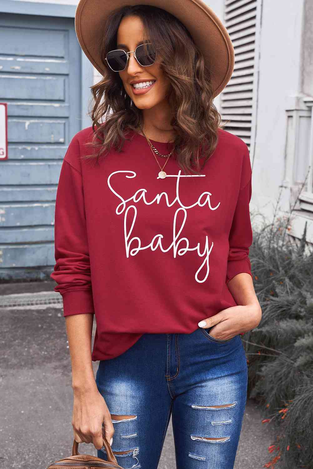 swvws Christmas SANTA BABY Graphic Sweatshirt